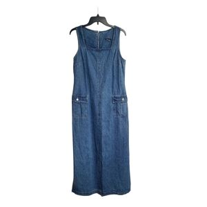 Vintage Women's Maxi Denim Cargo Dress Size Small Blue Long Modest Cottage 90s
